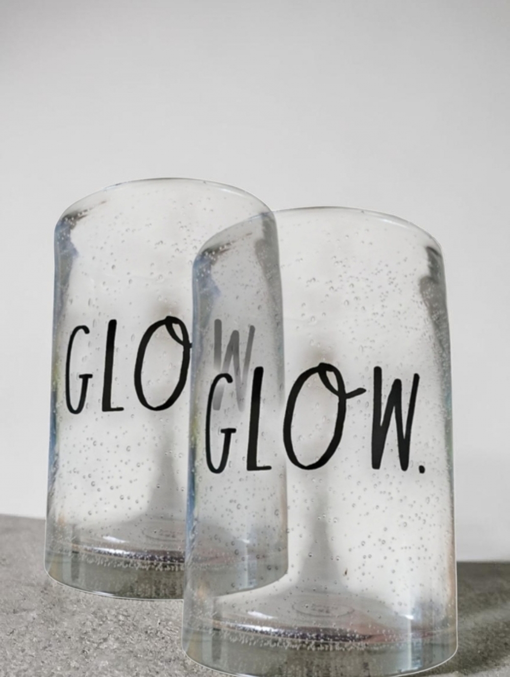 Rae Dunn - Lot of 2 Large 'Glow' Bubbled Glass Candle Holders Decor​​